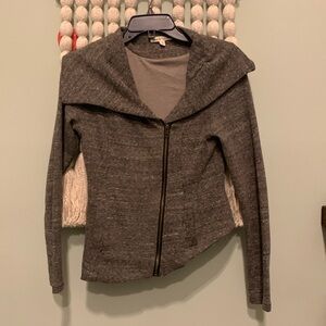 Asymmetrical Hem & Thread Jacket Size XS Zip Blazer Folded Wide Collar